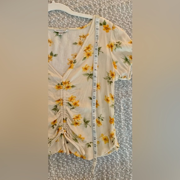 American Eagle Outfitters Yellow Green Puff Sleeve Floral Blouse M - Picture 6 of 6